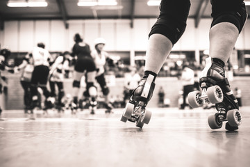 Legs of a roller derby player - close up
