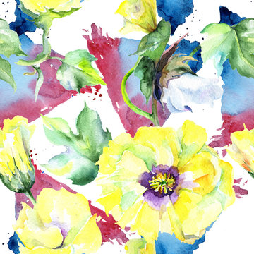 Wildflower eustama flower pattern in a watercolor style. Full name of the plant: eustama. Aquarelle wild flower for background, texture, wrapper pattern, frame or border.