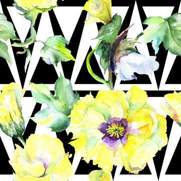 Wildflower eustama flower pattern in a watercolor style. Full name of the plant: eustama. Aquarelle wild flower for background, texture, wrapper pattern, frame or border.