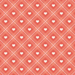 Cute primitive retro pattern with small hearts on plaid background