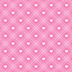 Cute primitive retro pattern with small hearts on plaid background