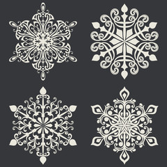 Set of snowflakes isolated on black