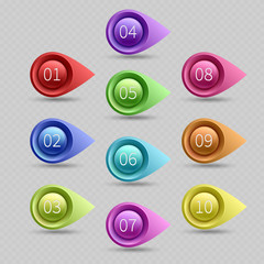 Ten color bullet points with numbers vector collection