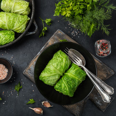 savoy cabbage rolls stufed with meat and vegetables