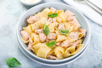pappardelle pasta with salmon in creamy sauce