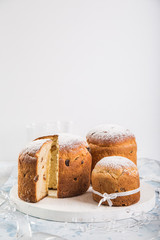 Panettone. Traditional italian Christmas cake with raisins and dried fruits