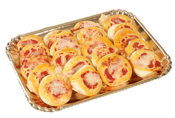 Pizzette su vassoio dorato