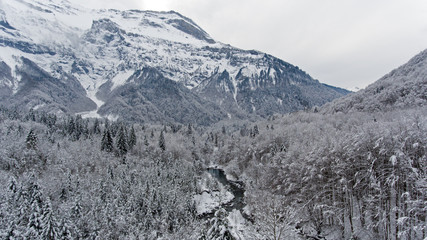 Fresh snow fall at the Sixt-Fer-à-Cheval, French Alps, France