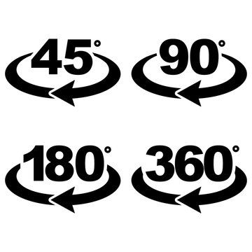 45, 90, 180 and 360 degrees view sign icons.