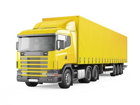 Yellow cargo delivery truck. 3D rendering