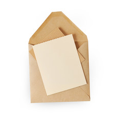 mockup brown kraft envelope document isolated on white background, clipping path included