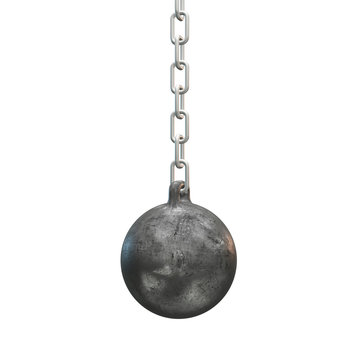 recommend clip art: Wrecking ball. Demolition sphere hanging on chains. 3d render isolated on whit