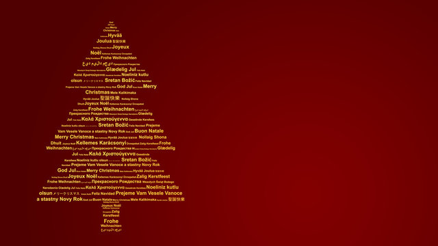 Weihnachtskarte mit Frohe weihnachten in verschiedenen Sprachen