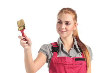 Young woman with  paintbrush .