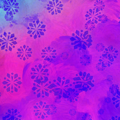 New year or Christmas scene texture design. Abstract winter background and snowflakes. Watercolor and oil painting mix. Stock. Good as pattern for wallpapers, posters, cards, invitations or websites.