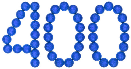 Numeral 400, four hundred, from decorative balls, isolated on white background