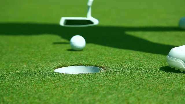Golf Player Putt Golf Ball Close Up