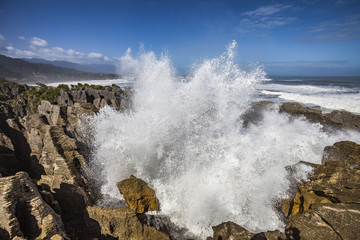 Blow hole in den Pancake Rocks, Neuseeland,Südinsel