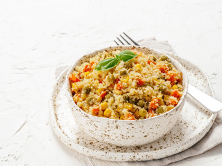 cauliflower rice with vegetables. copy space