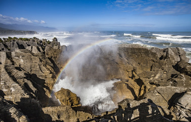 Blow hole in den Pancake Rocks, Neuseeland,Südinsel