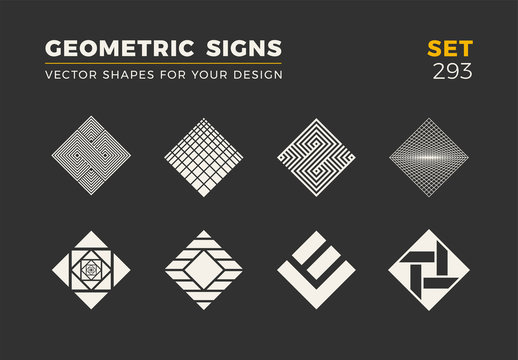Set of eight minimalistic trendy shapes. Stylish vector logo emblems for Your design. Simple geometric signs collection.