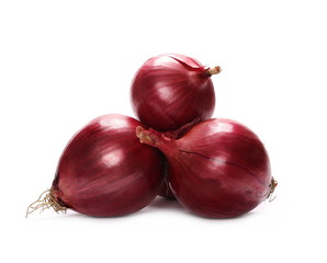 Red onion bulbs isolated on white background