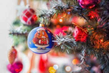 New Year's ball on the Christmas tree