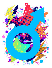 Vector print for t-shirt with bright Pride lgbt rainbow color male symbol