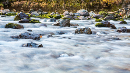 Obraz premium Autumn. Warm and cold colors in the torrent gorge