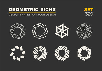 Set of eight minimalistic trendy shapes. Stylish vector logo emblems for Your design. Simple geometric signs collection.