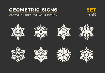 Set of eight minimalistic trendy shapes. Stylish vector logo emblems for Your design. Simple geometric signs collection.