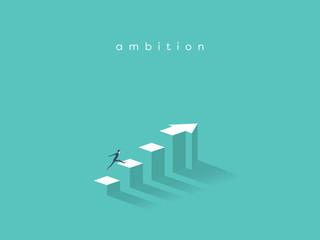 Businessman running to the top of the graph. Business concept of goals, success, ambition, achievement and challenge.