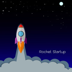 Flat rocket icon. Startup concept of business product on a market.