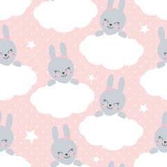 Cute baby pattern with little cartoon bunny
