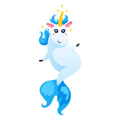 Funny unicorn isolated on white background.