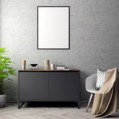 Mockup Poster in the interior, 3D illustration of a modern design