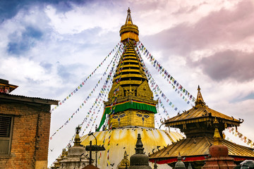 Fototapeta premium buddhist stupa in temple monkeys in kathmandu. nepal.