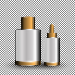 Collagen Premium Serum white containers template, glossy bottles on the transparent background. Mock-up 3D Realistic Vector illustration