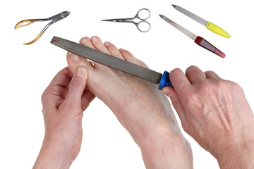 Real problems with leg nails in older men can be solved with a coarse steel file
