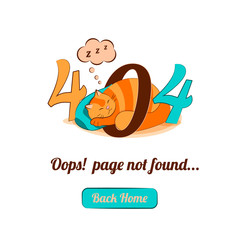 404 error page with cute cat sleeping and Warning message Oops Page Not Found.Search problem alert template for website design concept,vector illustration