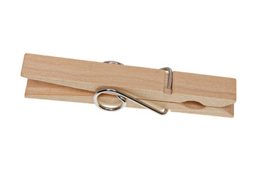 Wooden clothes peg on a white background