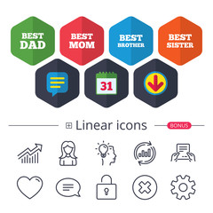 Best mom and dad, brother, sister icons.