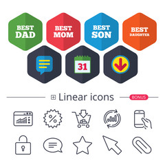 Best mom and dad, son, daughter icons.