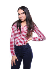 Beautiful smiling woman on white background