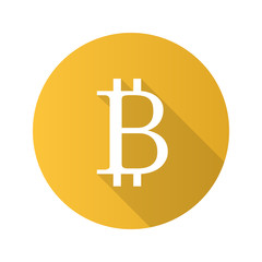 Bitcoin sign flat design long shadow glyph icon