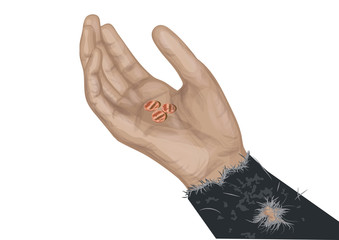  hand of beggar with coins