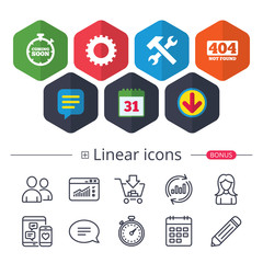 Coming soon icon. Repair service tool and gear.