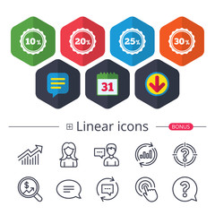 Sale discount icons. Special offer price signs.