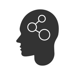 Human head with network sign inside glyph icon