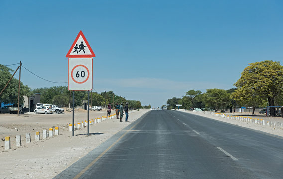 The B1 road between Grootfontein and Rundu in the north of Namibia